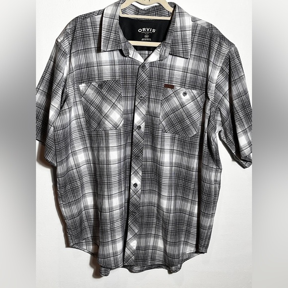 Orvis Plaid Button Up Vented Shirt XXL 2XL Black White Gray - Picture 1 of 8